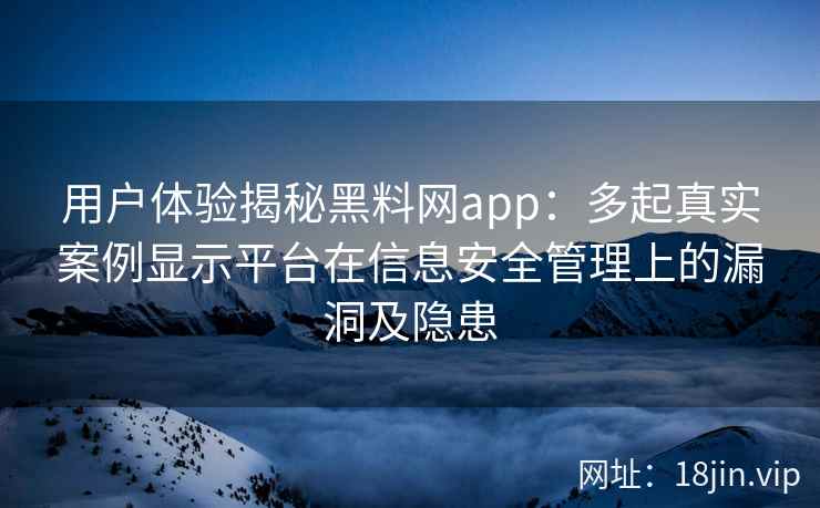 用户体验揭秘黑料网app：多起真实案例显示平台在信息安全管理上的漏洞及隐患